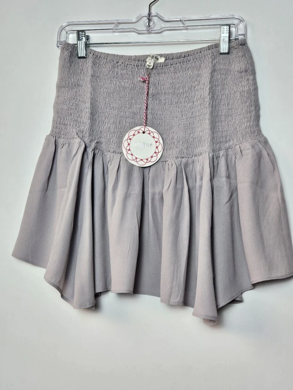 Umgee  Smocked Tiered Mini Skirt Medium Dove 100% Viscose Boho Flowy NWT